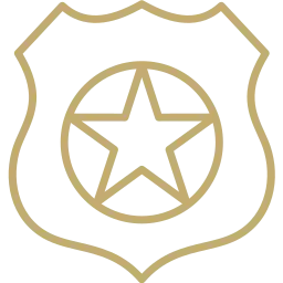 Criminal law icon showing a police badge with a star, representing legal defense services by RPatel Law