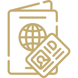 Passport and ID card icon representing help with immigration citizenship and naturalization