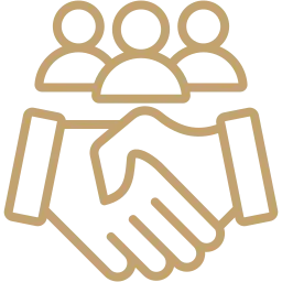 Icon showing a handshake with people in the background symbolizing RPatel Law’s client-first legal approach