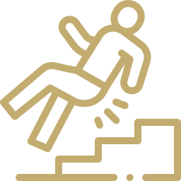 Icon of a person falling down stairs representing slip and fall or trip and fall injuries