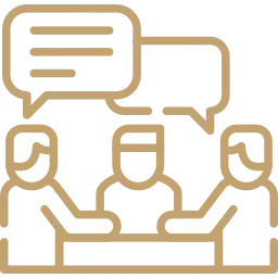 Icon showing three people with speech bubbles representing transparent legal communication at RPatel Law